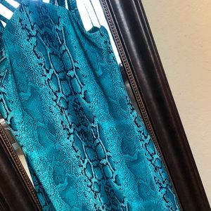 Stunning snakeskin teal mini dress. NEW Never worn